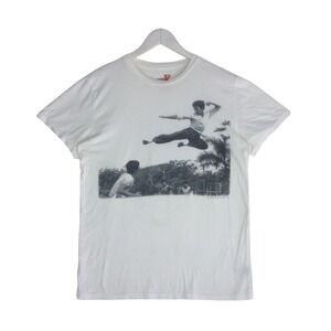 Bruce Lee Graphic T-Shirt Mens Medium White Martial Arts Action Photo Tee